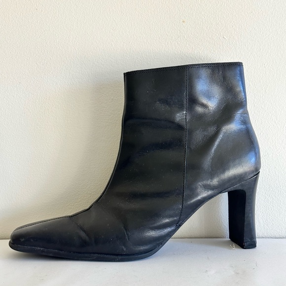 Vintage Y2k black leather ancle boots square toe Peter nygard shoes - Picture 3 of 8